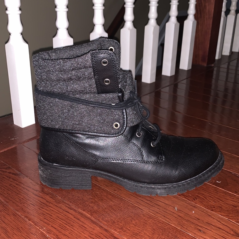 b.o.c. Black Lace-Up Combat Boots with Fold-Over Cuff